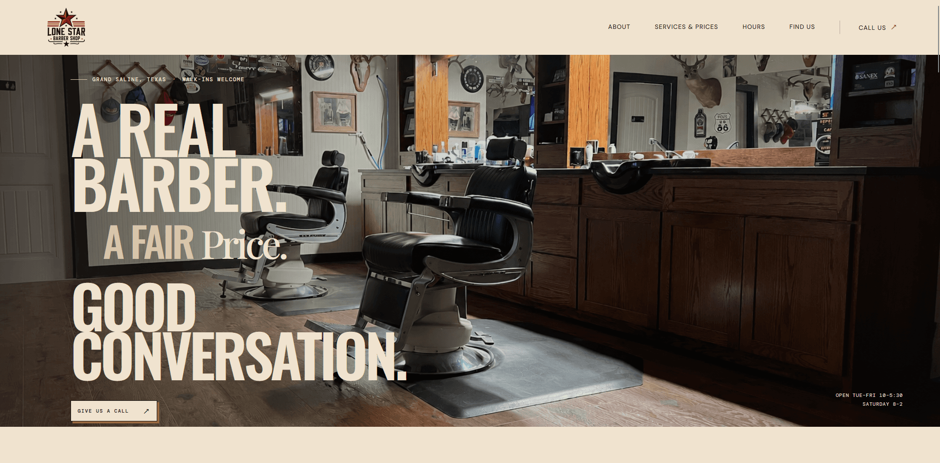 Mike Thrash — Custom marketing website with service pages, pricing, and hours for a veteran barber shop.