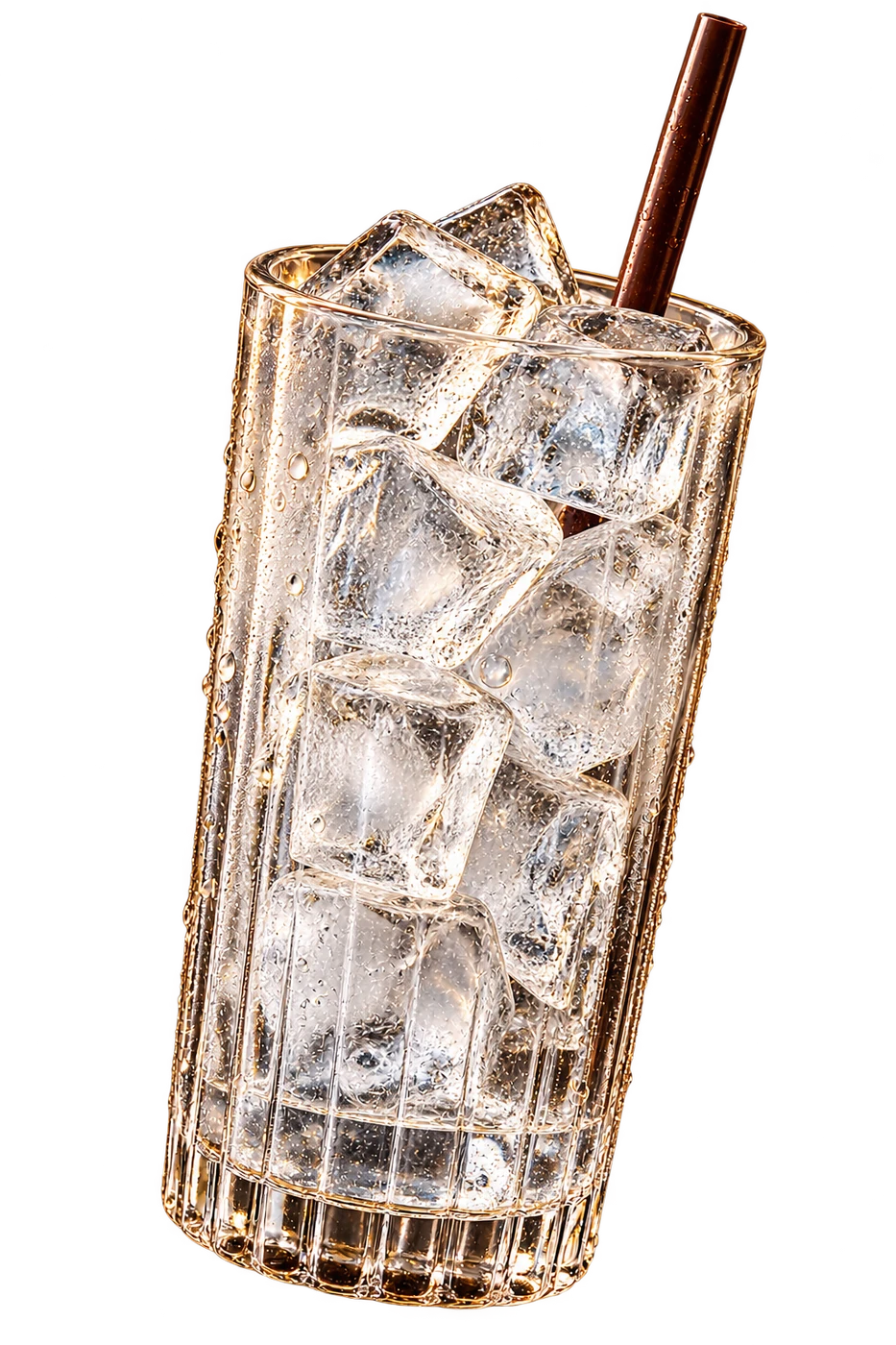 The same glass filled with clear ice cubes