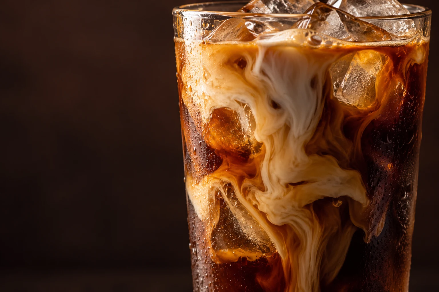Milk marbling through iced espresso