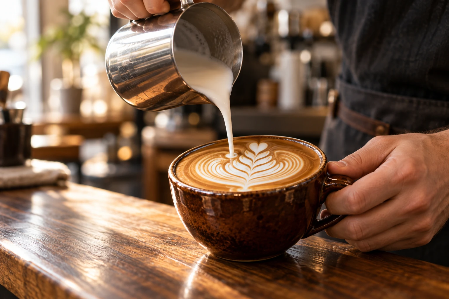 Carefully prepared coffee with latte art